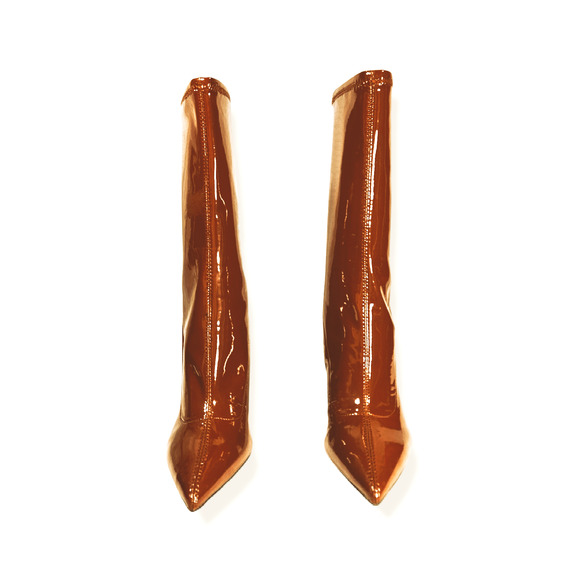 NWOB Guess Abbale Patent Pointed Toe Mid-Calf Block Heel Boots Sz. 7.5M Caramel - Picture 4 of 9